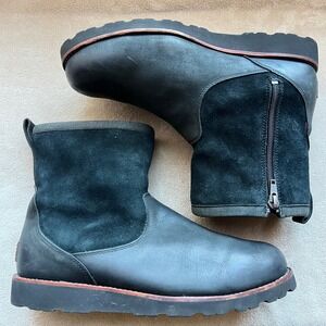 UGG Hendren TL Black Leather Suede Waterproof Ankle Boots Men 11 Side Zip Casual